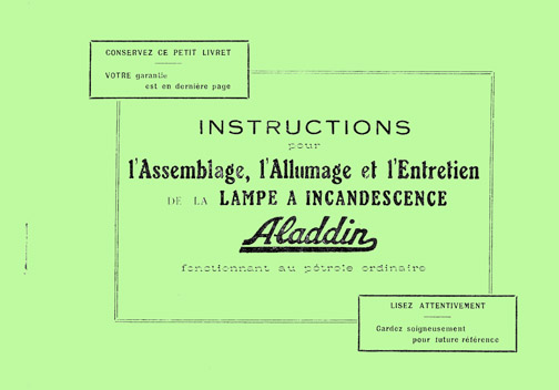 Aladdin model 12 manual cover, France